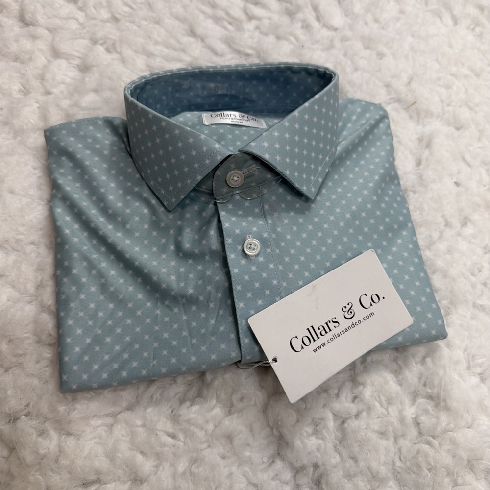 Collars And Co Shirt Men Medium Firm Dress Polo Featherweight Modern AOP New!